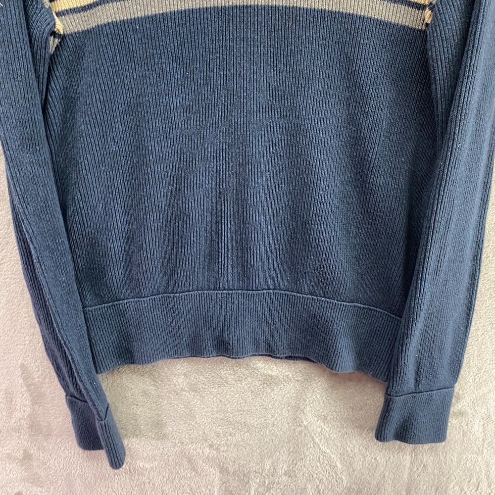 Eddie Bauer Quarter Zip Sweater Men's M Navy Striped Ribbed Knit Cotton Pullover - Picture 3 of 9